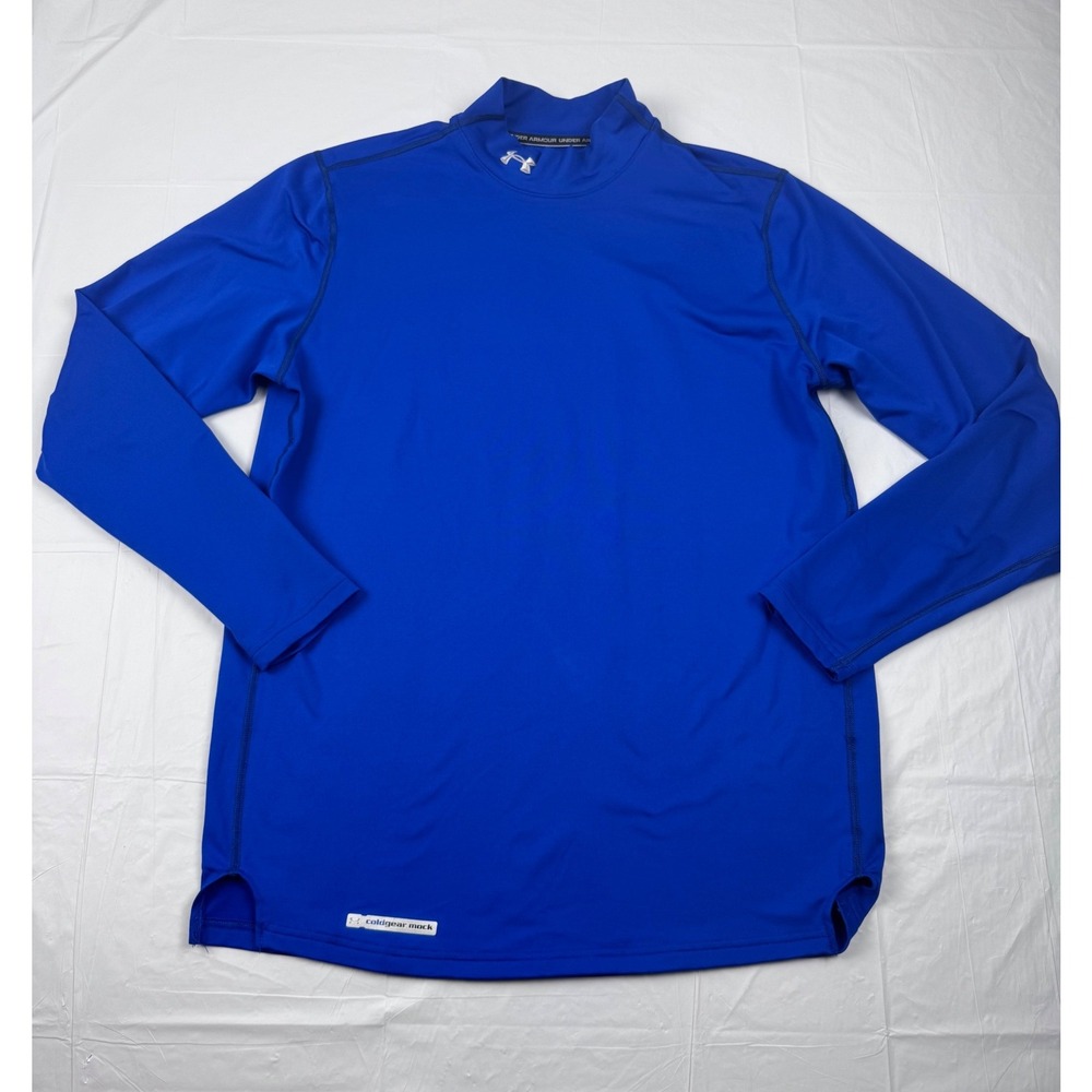 Under Armour ColdGear Mock Neck Long Sleeve Fitted Base Layer Shirt Blue LG